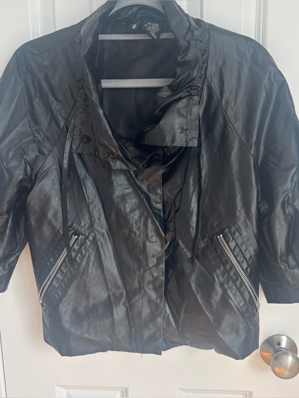 Black Women's Lightweight Faux Leather Rain Jacket.